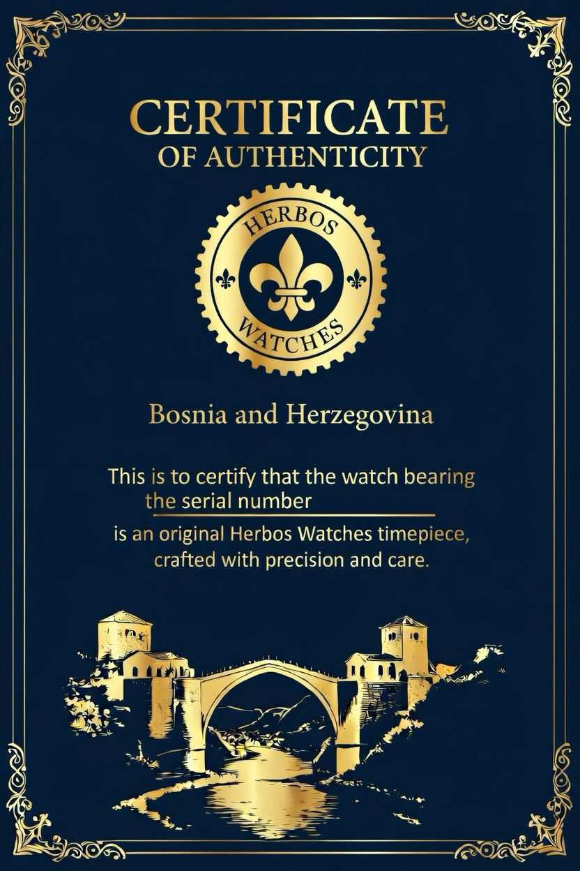 Herbos Watches certificate of authenticity with a gold seal